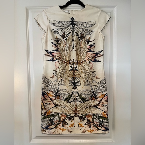 NEW Farro Grano Dragonfly Cap Sleeve Mini Dress Silk Wool Blend Cream NWOT